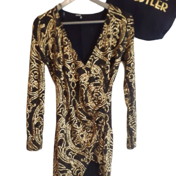 Love Culture Dresses & Skirts - Love Culture black gold mini bodycon dress large